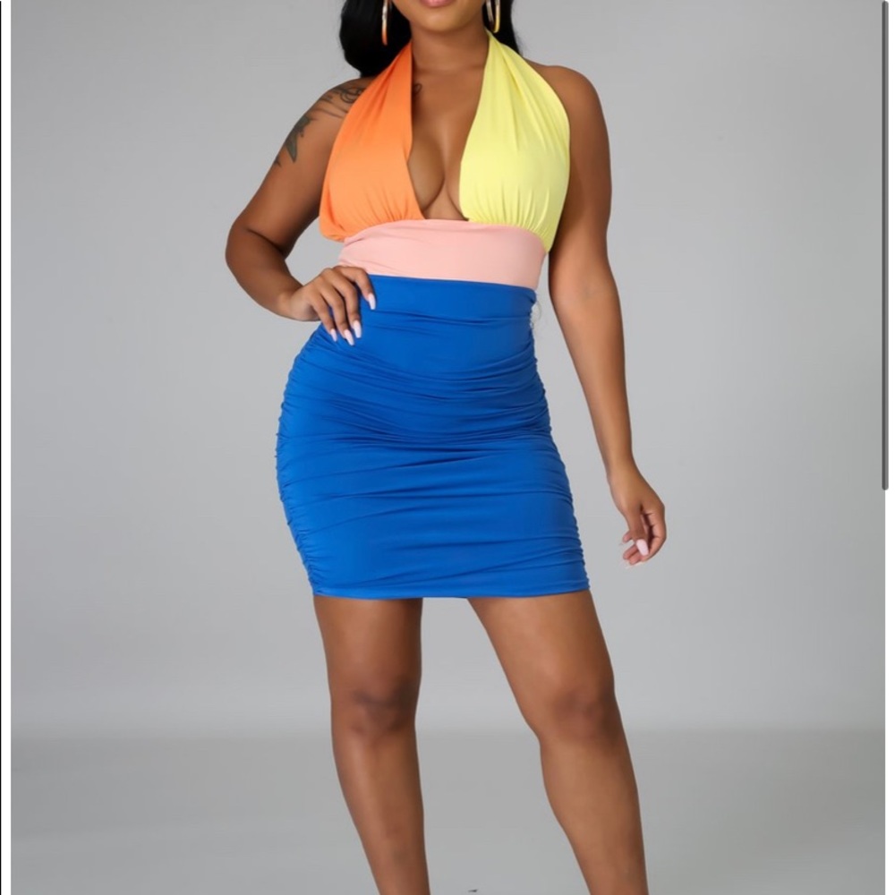 SHEA COLOR-BLOCK SCRUNCHED DRESS